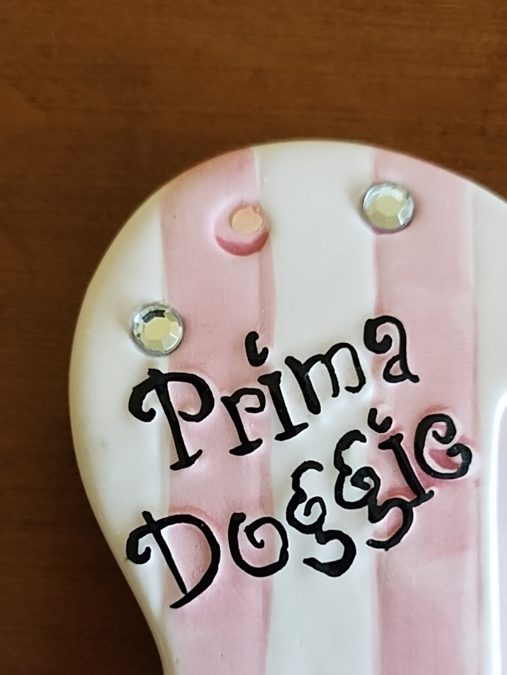 Lady Jayne Ltd Ceramic Dog Bone Picture Frame Pink Striped 3" x 4.75" Picture - Picture 4 of 6